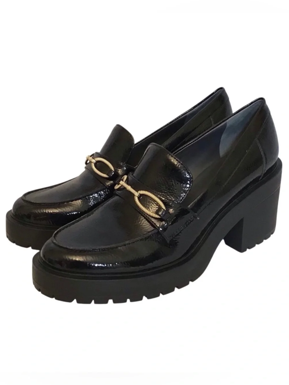 Franco Sarto 9.5 Desma Platform Chunky Loafers Women’s Black Patent Horsebit